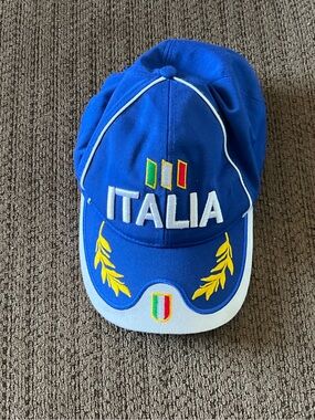 Italy Soccer Adjustable Baseball Cap Blue Embroidered Italia Hat